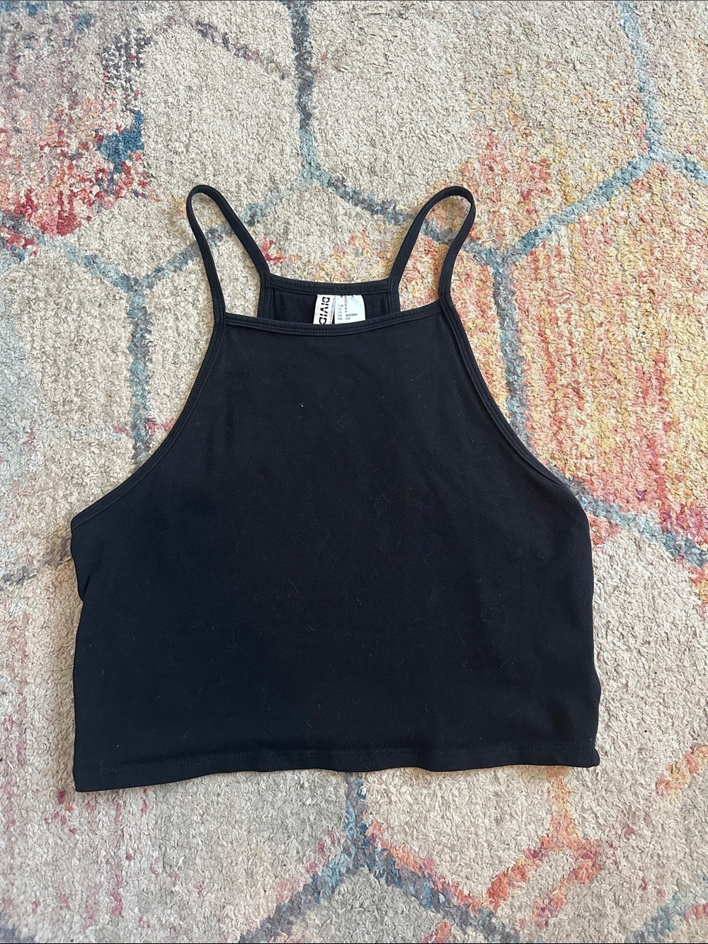 Divided Black High-Neck Cropped Tank